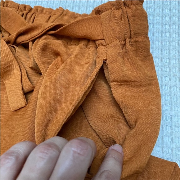 Mango Mustard Brown High Rise Tie Waist Wide Leg Crop Pants Medium - Picture 12 of 13